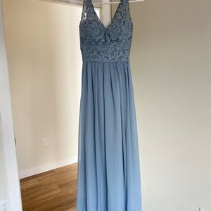 Cornflower Bridesmaid Dress B203008 Long V-neck Lace & Poly Chiffon